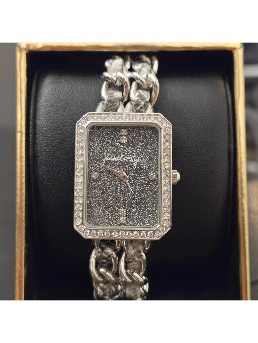 Kendall Kylie Silver Tone Rectangular Rhinestone Watch Womens Chain New In Box